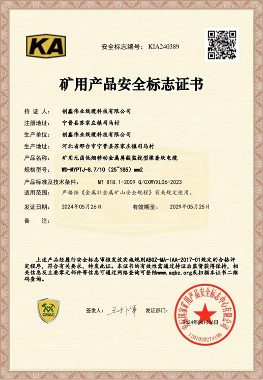 Mining Product Safety Mark Certificate